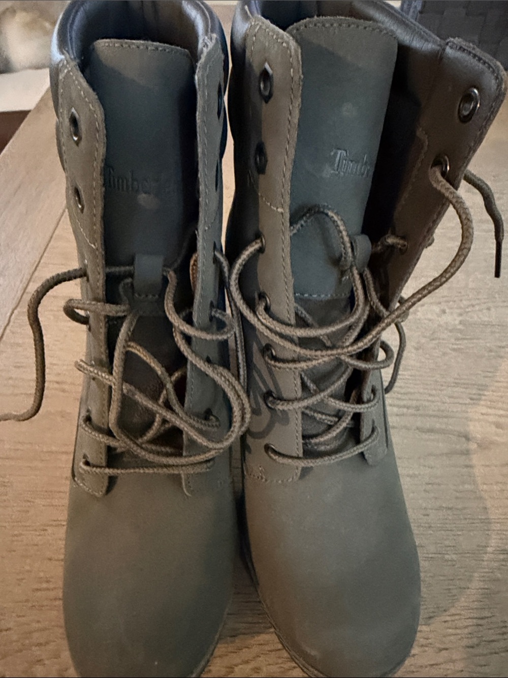 Timberland Olive Green Lace-Up Heeled Boots
